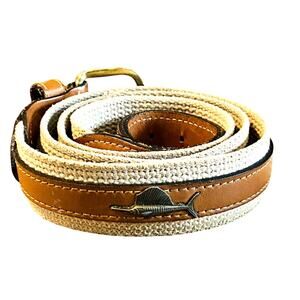Zep-Pro Metal Sailfish Leather and Woven Canvas Belt Size 42